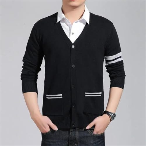 Men Korean Sweaters V-Neck Contrast Color Single Breasted Long Sleeve Cardigan Knitted Tops2
