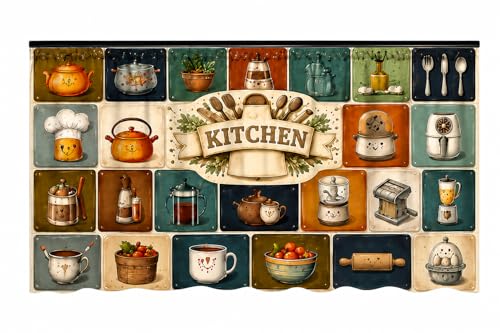 Image of Decorative Sink Curtain for Kitchen | Pack of 1| 150x70 cm Under-Sink Cover | Printed Fabric Panel with Rod Pocket | Washable Storage-Hiding Curtain for Modern Home Decor (Kitchen Pack of 1)