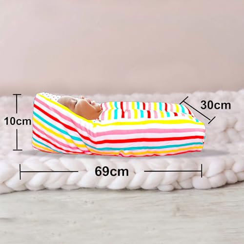 Image of VParents Mite (Stripes) Cotton Combo: Nursing Support, Mosquito Net Attached Bed and Carrying Nest