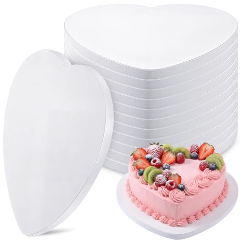Ferrochef 12 Pcs Cake Boards, White Cake Drum 10 Inch Heart, 1/2 Thick Drum, Food-Graded Cardboard Heart Base, White Board For Wedding & Party & Valentine Pizza Desserts