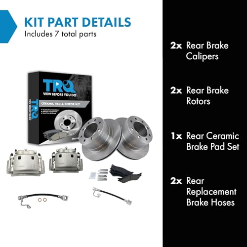 Image of TRQ Rear Brake Pad, Caliper, Hose, & Rotor Kit Ceramic Compatible with 2003-2008 Dodge Ram 2500 Ram 3500
