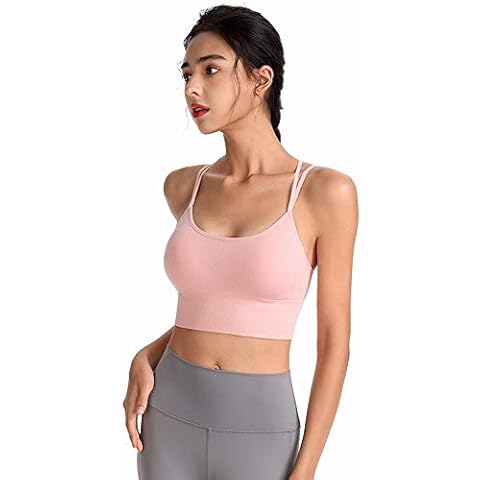 Women Casual Fitness Underwear Solid Color Sexy Backless Spaghetti Straps Tops Yoga U-Shaped Collar with Seamless Bra Vest (Pink, S) Cover