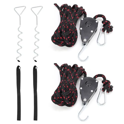 scottchen PRO RV Awning Tie Down Kit with 3/8'' Rope Ratchet, Heavy-Duty Camper Awning Pull Straps,Anchors and Rope for RV Awning-1 Pair
