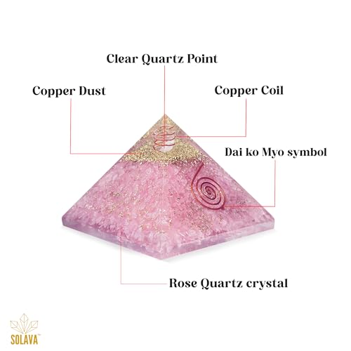 Image of SOLAVA Original Rose Quartz Crystal Pyramid - Pink Quartz Pyramid for Vastu, Healing, Love, Trust, Positivity, Compassion, Manifestation, Meditation, Reiki Healing and Chakra Healing, 2.5 x 2.5 Inch