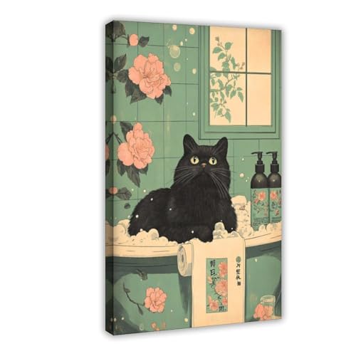 Tableau chat japonais zen 40x60cm pour déco salle de bain et bureau