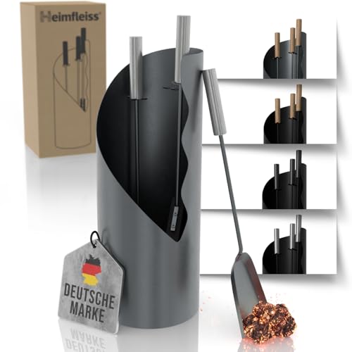 Heimfleiss® Kaminbesteck Grau Modern | Kaminzubehör mit...