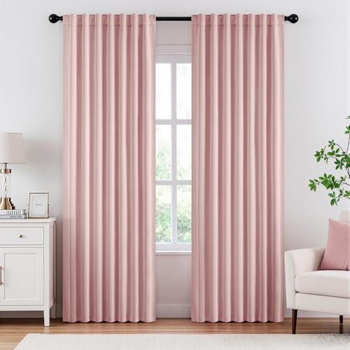 Image of ANRODUO Light Pink Back Tab Blackout Curtains 120 Inch Length 2 Panels | Rod Pocket,Thermal Insulated Room Darkening Light Blocking Curtains for Living Room Bedroom Privacy,W52xL120