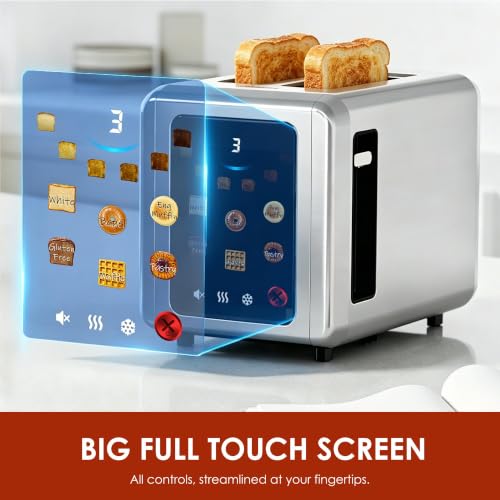 Image of WHALL Full Touch Screen Toaster 2 Slice, Smart Toaster for Bread, Silver