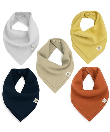 Image of Kishu Baby Indi Organic Baby Bandana Bibs – Fairtrade 4-Way Reversible Drool Bibs for Boys & Girls – Unisex (Set of 5)