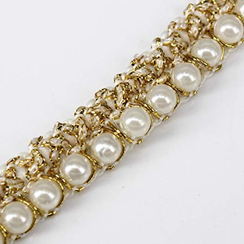 5Yards Beaded Pearl White Gold Trimming Lace Ribbon Trim Scrapbooking Applique Embellishment Sewing Renda For Wedding Dress /T1224 #TOP1