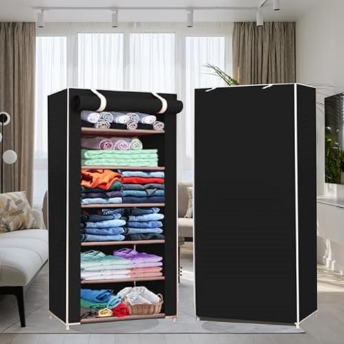 Image of CMerchants Shop 6 Rack Collapsible Wardrobe Cabinet (Black) Metal