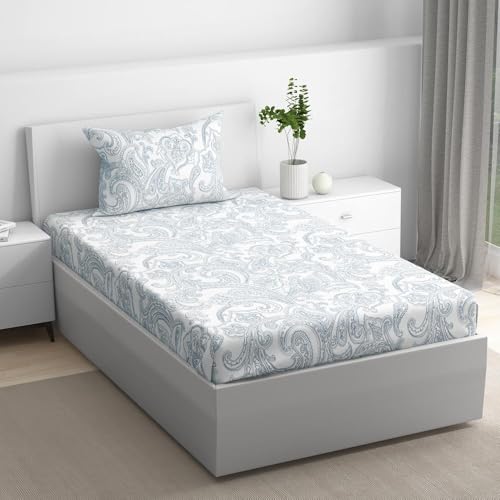 Image of Wakefit 100% Cotton 200 TC Flat Printed Bedsheet, Paisley Single Size (90x60 inches) / (2.29m*1.52m) with 1 Pillow Cover Paisley, Single
