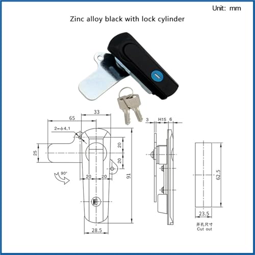 Serrure plate en alliage de zinc ZDC-black pour boîtier de commande de précision