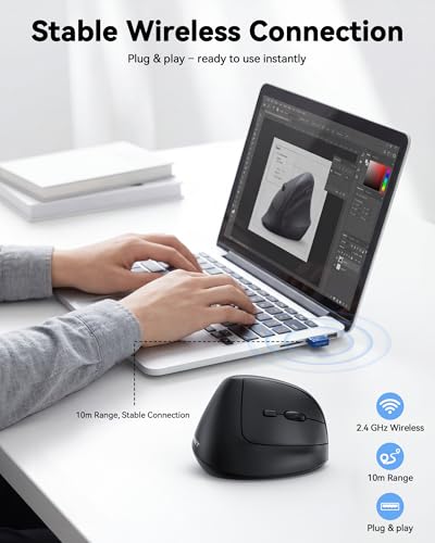 Image of TECKNET Ergonomic Mouse, Vertical Wireless Mouse 2.4G, Computer Mouse with 6 Adjustable 4800 DPI, Quiet Clicks Optical Mice, USB A Receiver, 6 Buttons for Laptop, Desktop, PC - Black