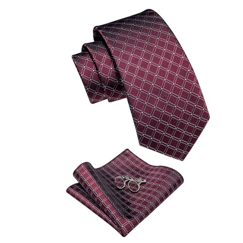 Image of YourTies Striped Ties for Men Classic Woven Silk Necktie with Handkerchief Cufflinks Set Formal Business Party Wedding