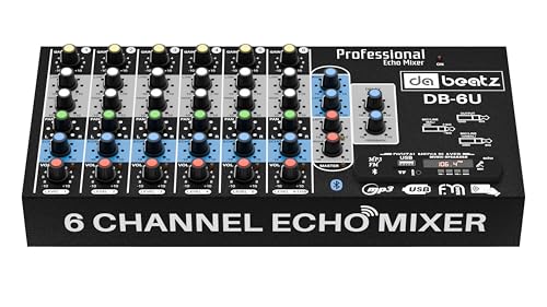 Image of DaBeatz 6-Channel Stereo Echo DJ Sound Mixer with USB and Bluetooth for Parties, Stage Effects, Weddings, Diwali Giving Your Occasion an Impressive Output. (Black) (DB-6U)
