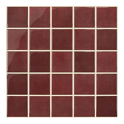 SMOOSTIKC Thicker Dark Red Peel and Stick Backsplash Tiles-10 pcs of 12" x 12"-3D Adhesive Glossy Square Panels Stick on Backsplash Tiles for Kitchen,Bathroom, Vinyl, Waterproof, Interior Wall Tiles