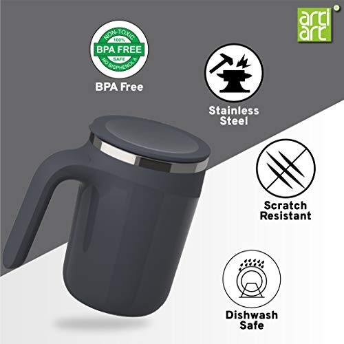 Image of Taiwan Doctor Stainless Steel Spill Proof Suction Mug with Flip Up Lid, Patented Design & Suction Technology,Hot & Cold- 2 Hours, Tea & Coffee Mug (480 ML) Dark Gray