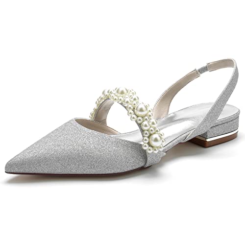Wedding Bridal Shoes Women's Ballet Flats Pointed Toe Casual Comfortable Slip on Flat Shoes 2.5Cm