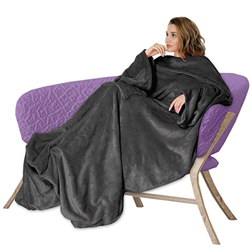 Decke mit Ärmeln Erwachsene Ärmeldecke - Kuscheldecke Flanell mit Kompressionsbeutel, Ganzkörperdecke, Vordertasche zur Aufbewahrung, Verdickte Weich Fleecedecke, für Sofa, Büro, Geschenk TV Decke Cover