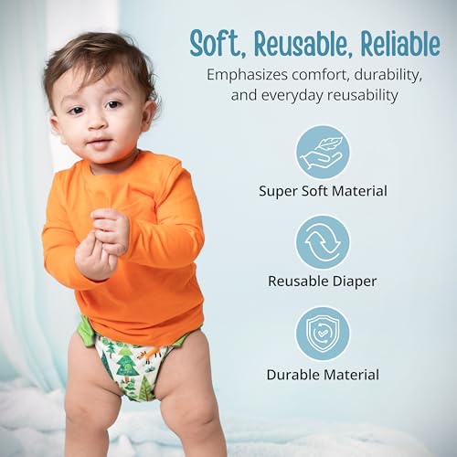 Image of LuvLap Reusable Baby Cloth Diaper, Double Leak Guard, High Absorption, Quick dry, Stain-Proof Comfort & Protection, 3m+, adjustable waist & height with snap buttons, Absorbent insert, White & blue