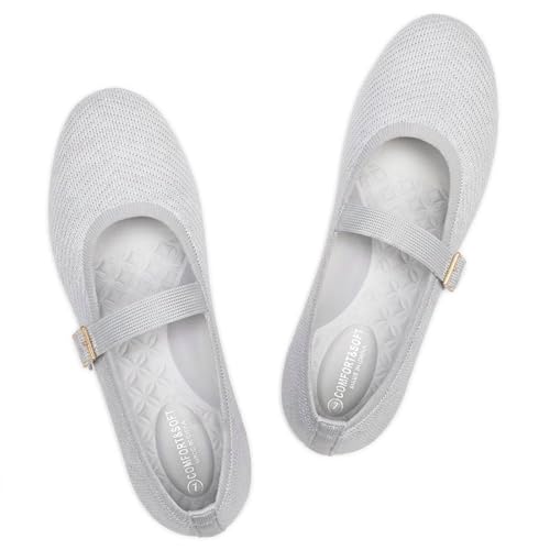 Image of Frank Mully Women's Mary Jane Flats Comfortable Dressy Ballet Flats Casual Round Toe Slip On Washable Knitted Fabric Office Work Woman Shoes