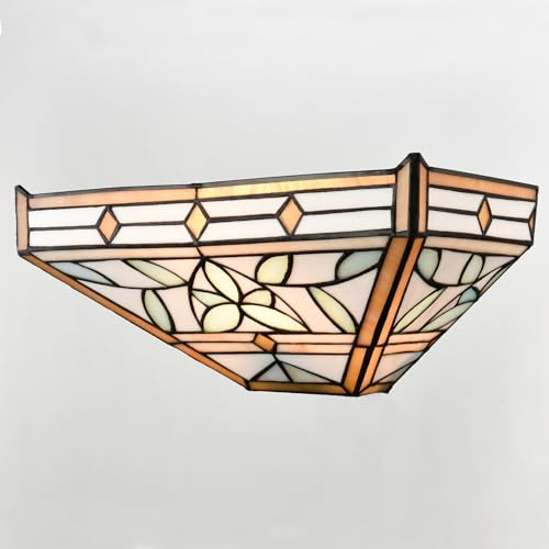 Image of Tiffany Wall Sconces with Stained Glass Shade Wall Light Fixtures 12-Inch Vintage Mission Style Blue Branch Sconce Lighting for Hallway Stiarway Bedroom Living Room