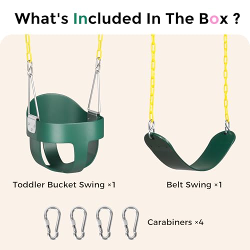 Image of DECORLIFE Toddler Swing Set, High Back Full Bucket Swing with Heavy Duty Swing Seat Combo Pack, 330lb Capacity for Kids Adults, Plastic-Coated Chains and Quick-Snap Carabiners for Backyard, Playground