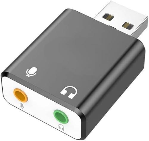 USB External Sound Card Adapter, 7.1 Channel Surround, 3.5mm Headphone and Mic Jack, Plug and Play, for PC and Laptop, Black
