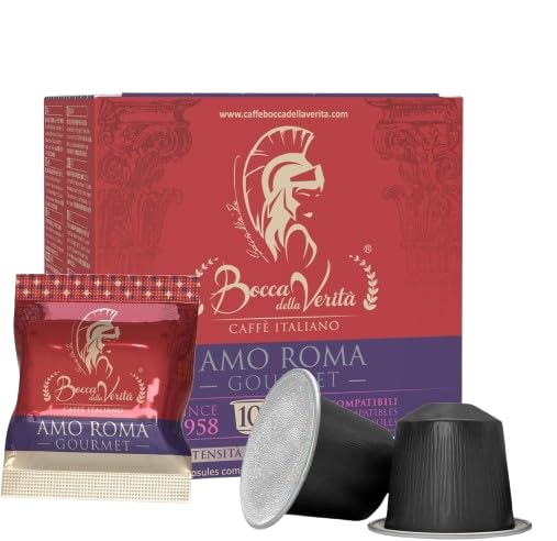 BOCCA DELLA VERITA - Caja de 10 Cápsulas de Café Italiano Sabor AMO ROMA Gourmet, Cápsulas Compatibles con Cafetera Nespresso®, 100% Made in Italy