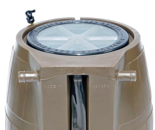 Image of FCMP Outdoor Raincatcher 4000 Rain Barrel, Flat-Back Rainwater Catcher with Spigots, 50 Gallon, Brown - Portable Water Storage Container Tank for Home, Garden, and Backyard