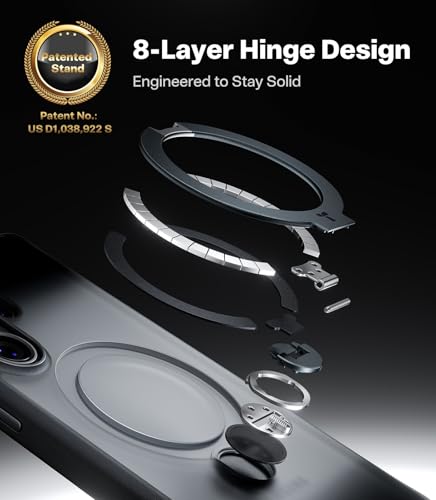 Image of TORRAS 360 Spin Magnetic Stand for Samsung Galaxy S25 Ultra Case, Fit for Magsafe, Military Grade Slim Protective S25 Ultra Case with Kickstand & Ring Holder, Ostand Spin, Translucent Frosted Black