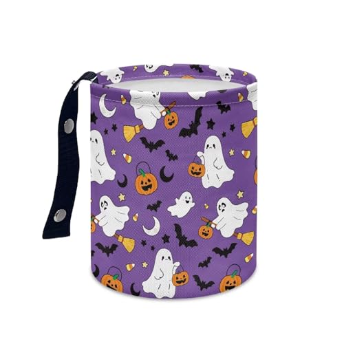 Image of Purple Ghost Bat Trash Can for Car Garbage Can for Back Seat Leak Proof with Adjustable Buttons Auto Accessories for Women Interior