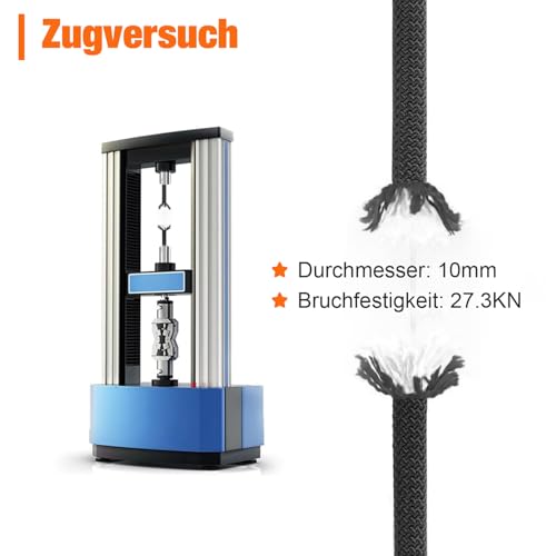 X XBEN 27.3KN Statisches Seil 10mm - UIAA-Zertifiziert für Höhenrettung, Bootstauwerk, Ankertauwerk & Hebezeug - Längen: 10m, 20m, 30m - Hohe Tragfähigkeit & Abriebfestigkeit (Schwarz, 10mm-10m)