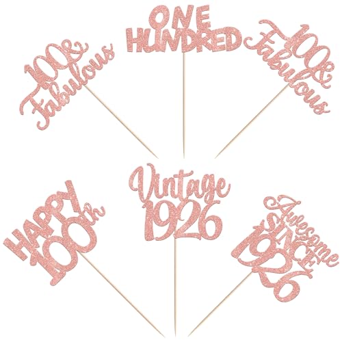 Image of 15 PCS 100th Birthday Centerpiece Sticks Happy 100th Vintage 1926 Table Flower Centerpieces Sticks Cheers to 100 Fabulous Floral Decorations 100th Birthday Party Centerpieces Supplies Rose Gold