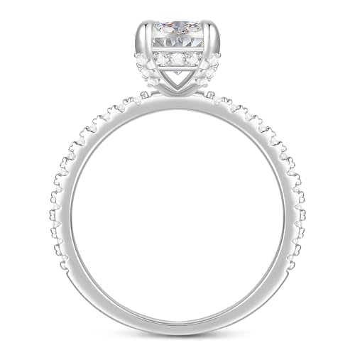 14K White Gold Moissanite Engagement Ring 2CT 7x9mm Oval Cut Moissanite Rings 14K Gold Hidden Halo Engagement Ring for Women2