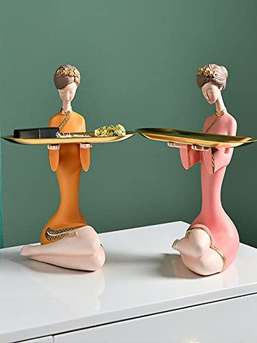 QTBH Ornements Modernes Coiffeuse Stockage Ornements Cadeaux Un Salon Porche Plateau Résine Sculpture Statu Orome Girl Light Light Style de Luxe Sculpture en résine (Color : Blue) Cover