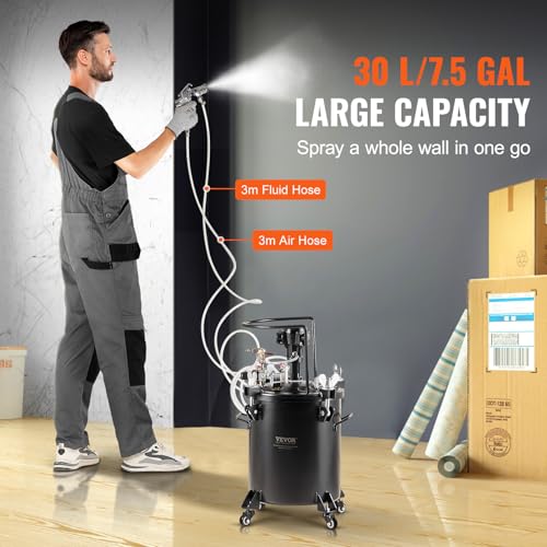 VEVOR Spray Paint Pressure Pot, 30 L/7.5 gal Fully Automatic Stirring Pressure Pot Tank, 70 psi Adjustale Pressure, Pressure Pot Paint Tank with Spray Gun and Hoses, for Home Decor Industry Painting