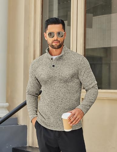 COOFANDY Men's Casual Henley Pullover Sweatshirt Thermal Fleece Slim Fit Sweater3