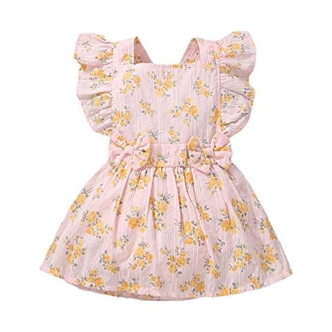 MERSARIPHY Newborn Baby Girl Dress Boho Cotton Linen Baby Dress Overall Romper Sundress Girls Summer Clothes Outifits, Light Pink, 6-12 months Cover