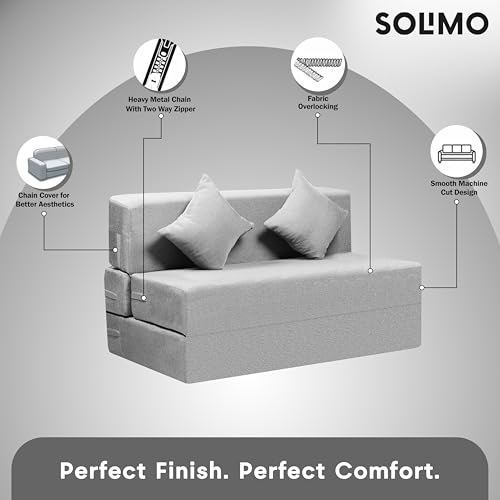 Image of Amazon Brand - Solimo 2 Seater 4 * 6 Jute Fabric Washable Cover Sofa Cum Bed with 2 Cushion 2 Seater Double Foam Fold Out Sofa Cum Bed (Finish Color - Light Grey Delivery Condition - Pre-Assembled)
