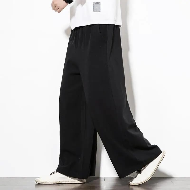 Chinese Style Men Spring Summer Loose Cotton Linen Wide-Leg Sports Straight Casual Pants3