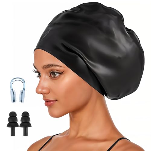 Extra Large Swim Cap for Long Hair & Swim Cap Women Adult - Silicone Swimming Hat for Braids...
