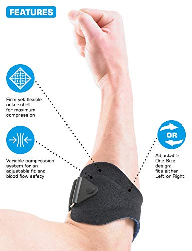 Neo-G Tennis/Golf Clasp - Support For Epicondylitis, Tennis Golfers Elbow, Sprains, Strain Injuries, Tendonitis - Forearm Adjustable Compression Strap - Class 1 Medical Device - One Size - Black - Thumbnail 3