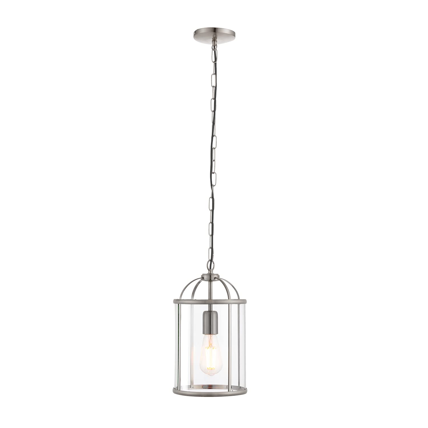 National Lighting Satin Nickel Lewis Traditional Style Decorative Finish Round Hanging Hallway Ceiling Lantern Indoor Pendant Light Lighting