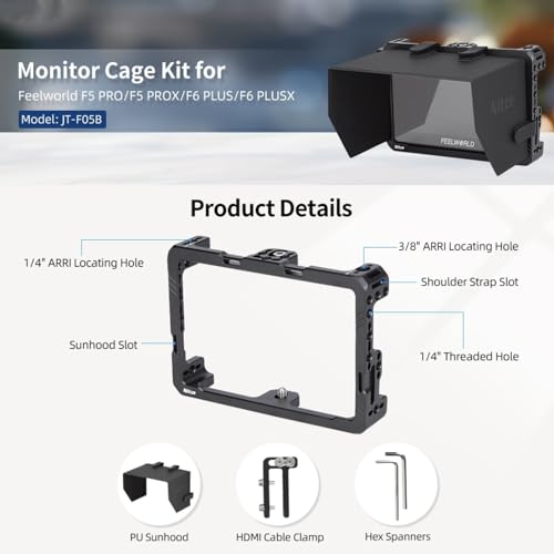 Image of Nitze Monitor Cage Kit,with HDMI Cable Clamp and LS5-B2 Sunhood Built-in Multiple 1 /4 inch Threaded Holes,for SLR Camera Monitor,Compatible with Feelworld F6 PLUSX / F6 Plus / F5 PRO / F5 Prox