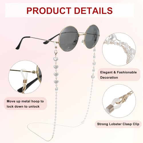 Image of uxcell Beads Eyeglass Chain, Pearl Glasses Strap Eyewear Retainer Chain Around Neck Sunglass Holder for Girls Women