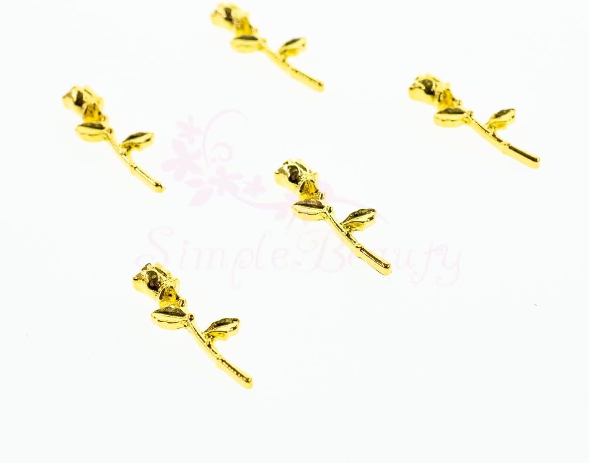 100pcs Rose Flower Leaf Gold Metal Alloy Charms Japanese Style Summer Spring Nail Art Manicure Ornament 3D Decorations Accessory