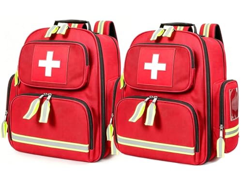 Image of Gatycallaty First Aid Backpack - Multi Pocket Emergency Medical Bag for Camping, Trip, Go Bag, Sports Medicine, Trauma (Red, Pack of 2)