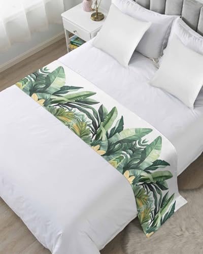 DecorLovee Tropical Leaves Bed Runners for King Size Bed, Decorative Bed Throws for Foot of Bed, Farmhouse Summer Botanical Plants Bed Runner Sofa Throw Bedding Scarf Protector Slipcover for Bedroom